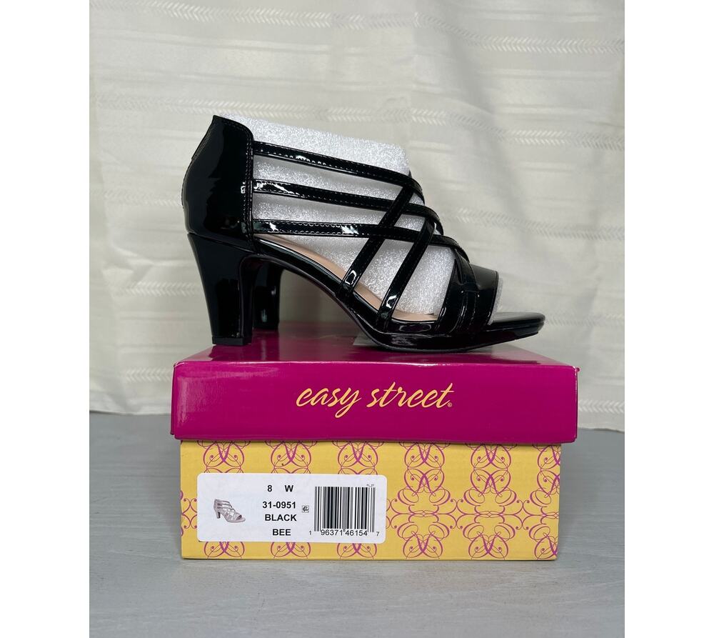 Easy Street Bee Zip Platform Sandals Black Womens Size 8 Wide